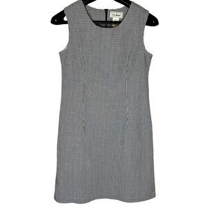 LL Bean Plaid Gingham Sheath Dress Black White Kennybunkport 6 Petite